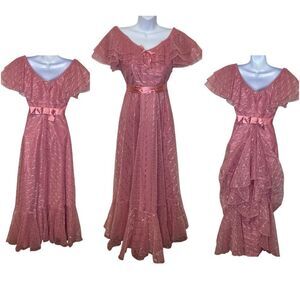Vintage 1970s Ruffle Tulle Daphne Rose JC Penney Maxi Dress Prom Gown Size 3/4
